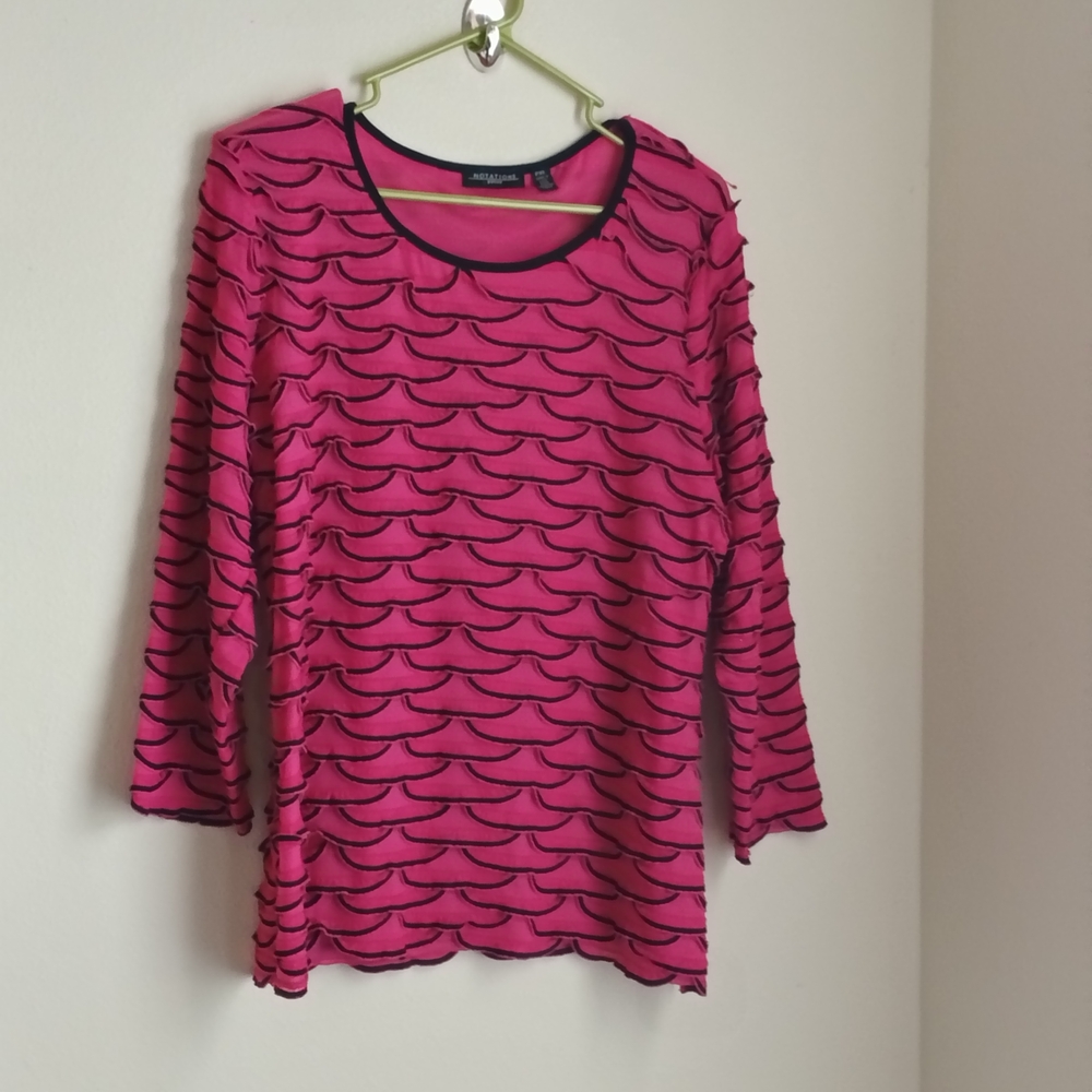 Notations Blouse Women PXL Pink and Black Preppy Academia Office Versatile Chic